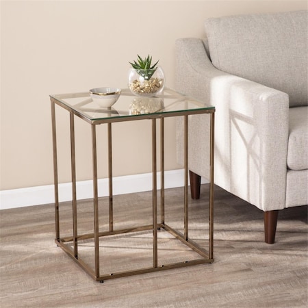 Gfancy Fixtures 24 in. Glass & Iron Square End Table Champagne GF3111403